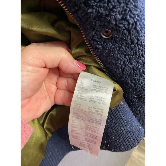 Volcom VTG Teddy Bomber Jacket S Navy Blue Lined Warm Zip Pockets Sherpa Fleece - Picture 3 of 7